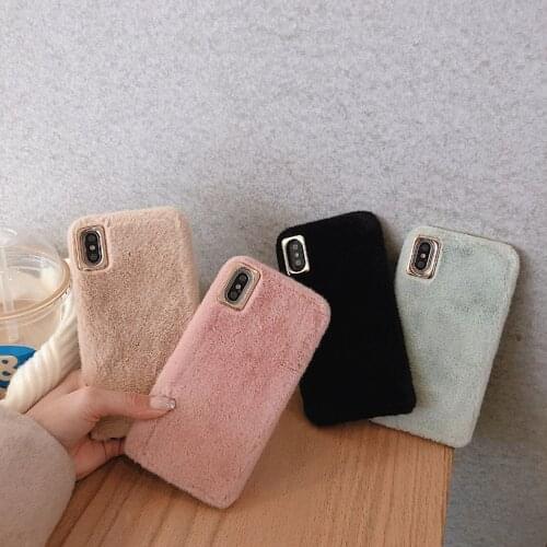 Signalshin Simple Fashion Plain Color Fluffy Fur Phone Cases For iPhone 12 Mini SE XR XS 11 Pro MAX 6 7 8 Plus Soft Touch Cover
