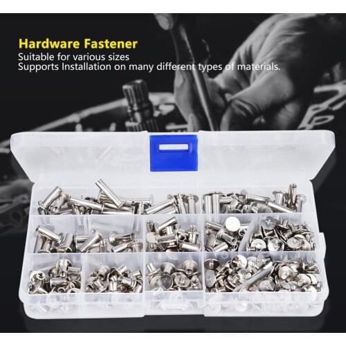 320PCs Screws Nuts Flat Head Rivet Set Threaded Screws Iron Nickel Plated Hardware Fastener Combination Kit