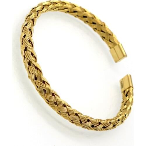New Arrival Fashion Cuff Bangles Jewelry Womens Stainless Steel Weave Simple Style Gold Colour Bracelets For Women Jewelry