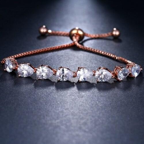 ORZTOON Vintage Zircon Water Drop Bracelets for Women Adjustable Rose Gold Brass Bracelet Trendy Female Jewelry Party Gift 2021