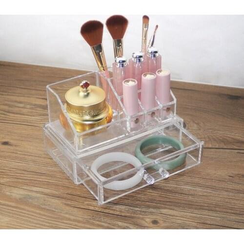 Plastic Makeup Organizer Drawer Lipstick Storage Box Transparent Cosmetic Brush Holder Jewelry Storage Case Desk Organizer Box