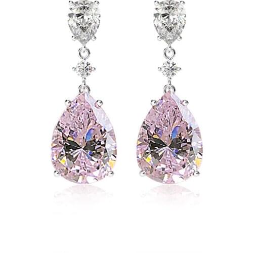 Charms 10ct Water Drop Created Pink Sapphire Wedding Engagement Drop Earrings Wholesale Fine Jewelry Gift