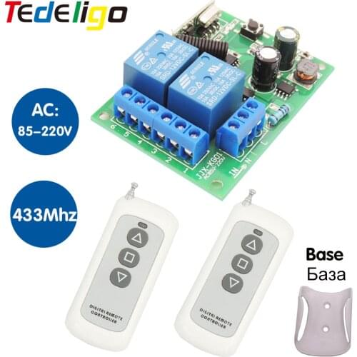 Garage Door Opener 433 Mhz Remote Control Switch Wireless Relay AC220V 2CH Up To 500m Remote Distance for Curtain Electric Gate