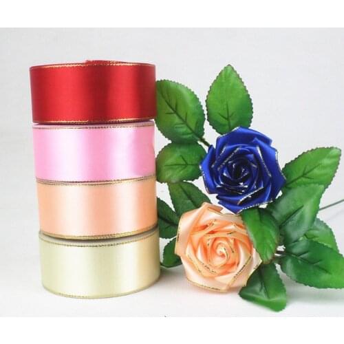 4cm Gold Edge Satin Ribbons 22Meters/Roll Wedding Christmas Halloween Birthday Party Festival Flowers Gift Box Wrapping Ribbons