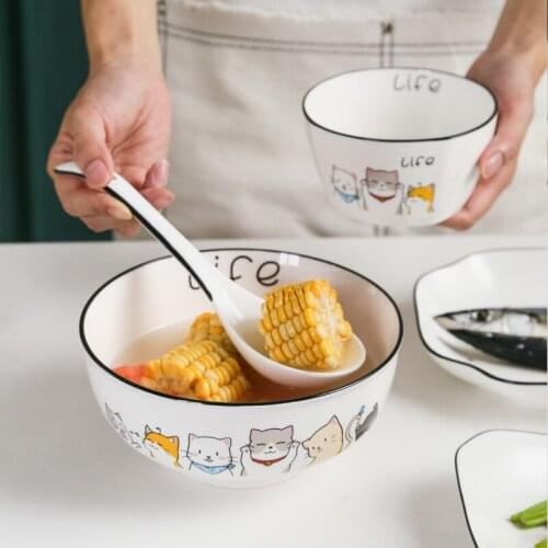 Nordic household ceramic rice bowl single large soup bowl instant noodles bowl soup basin cute personality creativity 4.5