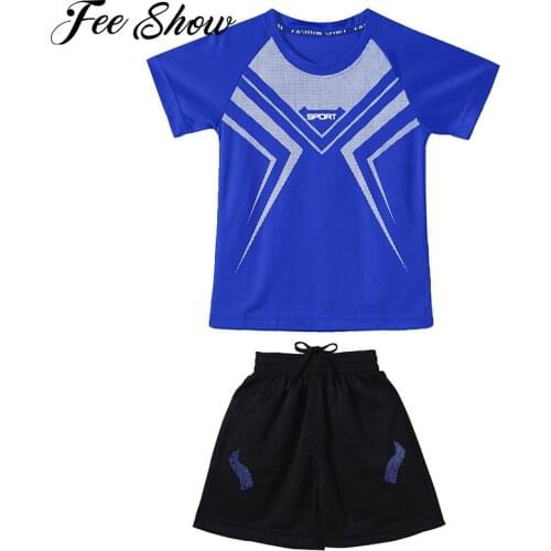 2Pcs Kids Boys Breathable Sport Suit Short Sleeves T-shirt and Shorts Outfits Sportswear for Basketball Football Running Workout
