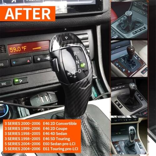 Automatic LED Shift Knob Gear Shifter For BMW E46 E60 E61 E63 E64 Part A+B Black Carbon Fiber 1998-2006 Crystal Button