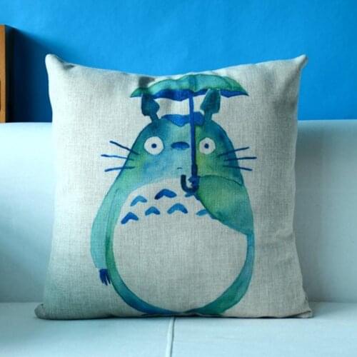 Totoro pillow cover, Hayao Miyazaki pillow case, Cute Watercolor Totoro cotton linen throw pillow case pillowcase wholesale