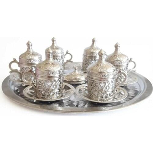 Turkey authentic AMAZING 6 Person Silver - Copper Ottoman Pattern Turkish Coffee FREE SHIPPING FREE SHIPPING FRE FREE SHIPPING
