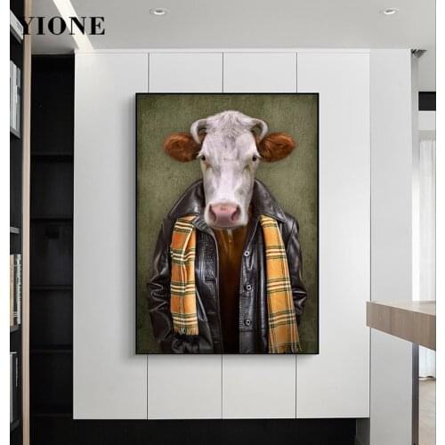 Vintage Lion Bird Elephant Dog Canvas Prints Abstract Animal Head Man Woman Body Wall Art Painting for Room Decor Poster Picture