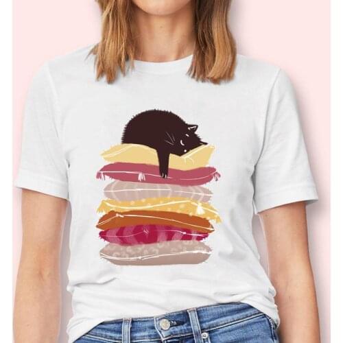 Women Cat Pet Funny Cute Kawaii Fashion Graphic Female Short Sleeve Tops Cartoon Tees Tshirt Print T-Shirt Lady Clothes