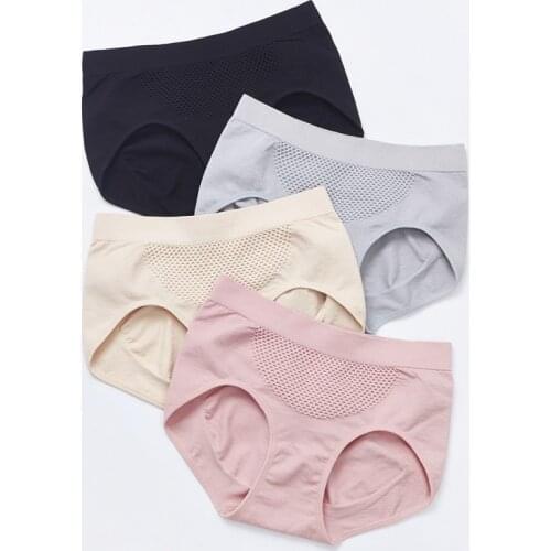 Plus Size Womens Briefs Sexy Lingerie Mid Waist Underwear Female Soft Cotton Crotch Flexible Panties Comfort Intimates