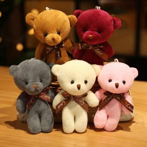 1Pcs 12CM Teddy Bear Stuffed Plush Toys Kawaii Tie Bear Keychain Pendant Dolls Gifts Birthday Wedding Party Decor