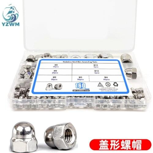 160pcsm3-m12 Box 304 Stainless Steel Ball Head Integrated Cap Din1587 Cap Nut Set