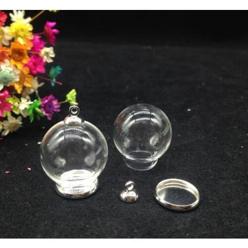 20sets/lot 20*12mm Glass globe with silver plated jewelry findings glass vial pendant glass bottle dome cover necklace pendants
