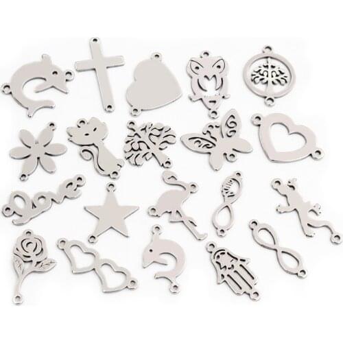 20pcs No Fade 316 Stainless Steel Double Loops Star Tree Heart Cute Charms Pendant DIY Jewelry Findings for Necklace Bracelet