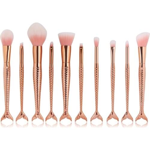 2017 Pro 10 PCS Mermaid Makeup Brushes Set Foundation Blending Powder Eyeshadow Contour Concealer Blush Cosmetic Make Up Kit