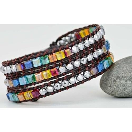 4Unik New Woven Colorful Crystal Beaded Wrap Bracelet Rainbow Color Bohemian Statement Handmade Jewelry Dropship 4UN-B335