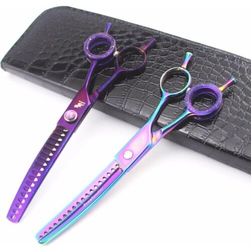 7inch Dog Hair Clippers Purple 9cr Scissors Shark Downward CurvedThinning Pet Styling Tool Trimming Hair Shear
