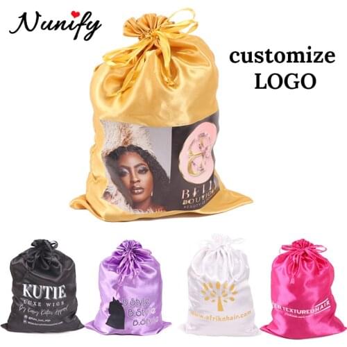 Satin Pouches With Drawstring Black Pink Satin Bags For Packaging Hair Wigs Soft Silk Bag With Drawstring For Hair Travel Bags