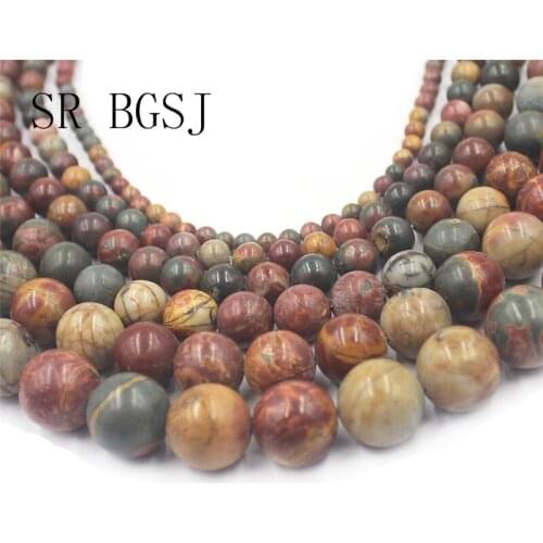Free Shipping SR 4mm-14mm Picasso Jasper Gemstone Loose Natural Round Stone Loose Beads String 15"