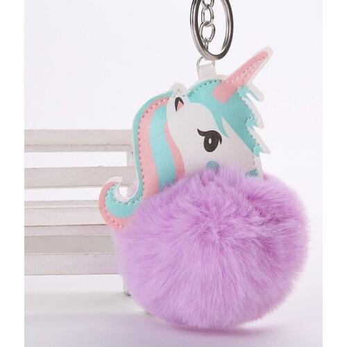 Horse Unicorn Key Chain for Women Fluffy Fur Ball Pom Pom Keyring Car Keychain Bag Pendant Plush Toy Chaveiros Porte Clef Brelok