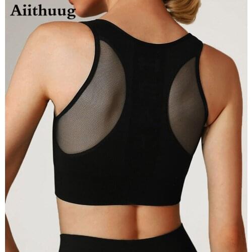 Aiithuug Bra with Mesh Back for Yoga Gym Sports Bras for Women Medium Impact Longline Yoga Workout Bra- Running Gym Activewear