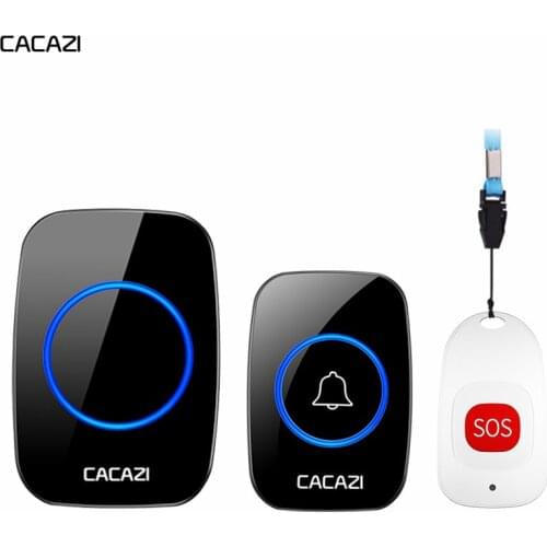 CACAZI Smart Home Wireless Pager Doorbell Old Man Emergency Alarm 80m Remote Call Bell US EU UK Plug 1 button 1 pager 1 Receiver