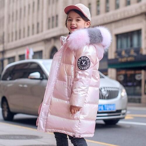 Winter Dazzle color Jacket For Girls Hooded Warm Children Girls Winter Coat Kids Teenage Cotton Parkas Outerwear Parka Snowsuit