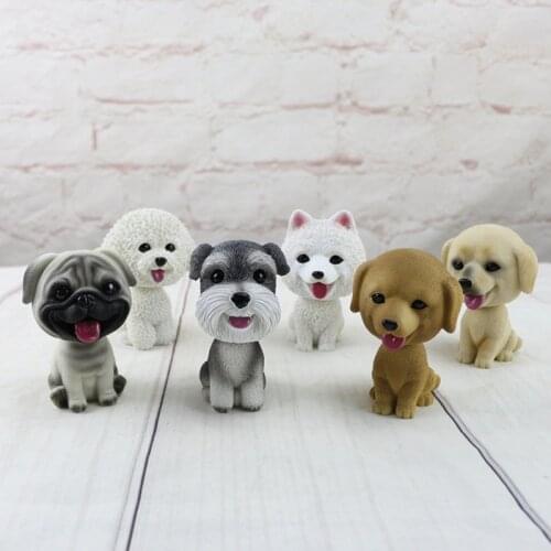 9CM Cute Smile Pet Dog Golden Retriever Schnauzer Poodle Pug Action Figures Shaking Head Dolls Toys Car Decor Collection Models