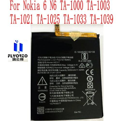 High Quality 3000mAh HE317 Battery For Nokia 6 N6 TA-1000 TA-1003 TA-1021 TA-1025 TA-1033 TA-1039 Mobile Phone