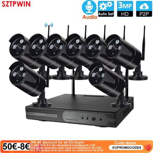 PlugandPlay 8CH 1080P Audio Wireless NVR Kit P2P1080P Indoor Outdoor Night Vision Security 2.0MPaudio IP Camera WIFI CCTV System