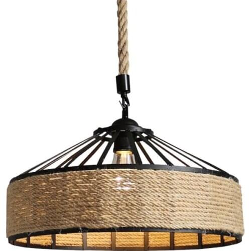 Retro Hemp Rope Chandelier Vintage Retro E27 Industrial Pendant Lamp LED Loft Iron Lamp Bedroom Dining Room Cafe Bar Chandelier