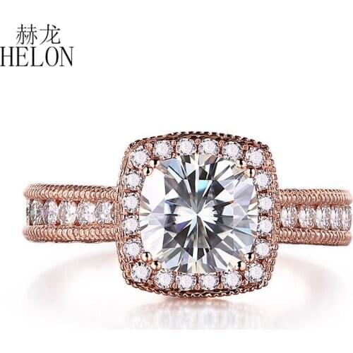 HELON VVS/DEF Moissanite Ring Solid 10k Rose Gold Lab Grown Moissanite Diamond Engagement Ring For Women Birthday Best Gift