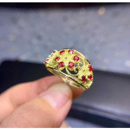 Red gem ring ruby ring noble style Ruby gemstone ring royal house ring gold palted ring yellow color ring birthday gift