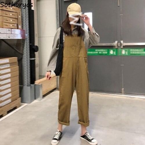 Jumpsuits Women Autumn Ankle-length Denim Slim Korean Style BF All-match Streetwear Pockets Straight Student Preppy-style Chic