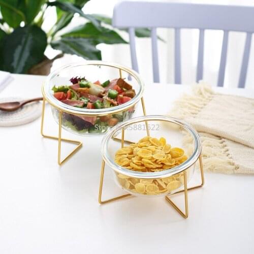 Nordic creative household glass tableware with gold frame pet bowl soup noodle bowl fruit dessert salad bowl