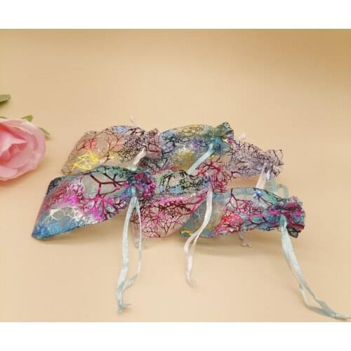 50pcs Colorful Coral Striped Organza Bag Drawstring Pouches Gift Bag for Cloth Christhmas Wedding Jewelry Storage Packaging Bags