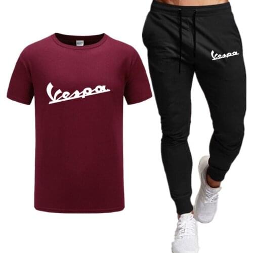Fashion Vespa Mens Clothes 2021 Summer 2 Piece Set Men Short Sleeve T-shirt Tops And Drawstring Pants Outfit Casual Suits 2XL