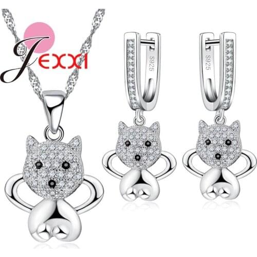 Fashion Cartoon Accessories Cute Dog Pendant Necklace Earrings Girls Gift Woman 925 Sterling Silver Jewelry Set
