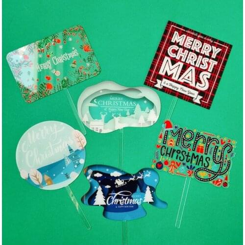 New INS Acrylic Merry Christmas Cake Toppers Xmas Color Printing Cake Topper for Family Happy New Year Party Cake Decorations