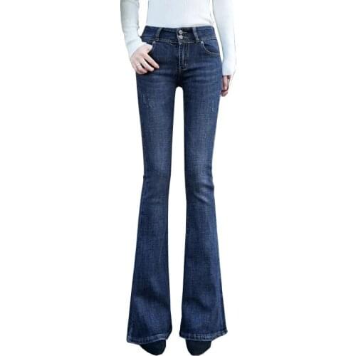 New Slim Fit Flared Jeans Female Skinny Pants Female Clothes autumn High waist Casual Streetwear Women Washed Denim Trousers