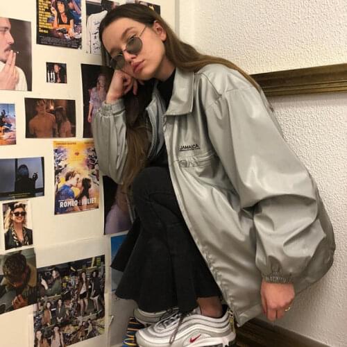 B-TOTO American Retro Silver Gray Trendy Cool Bf Jacket Trendy Ins Female Spring And Autumn Mid-length Jacket 2021 New Fashion