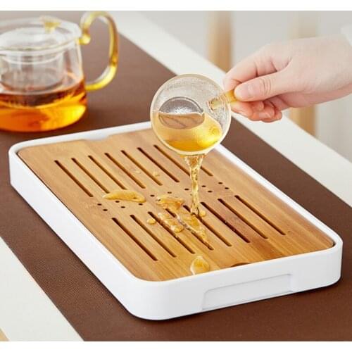 Rectangular Bamboo Tea Tray Drainage Modern White Serving Wooden Tea Tray Decoracion Vassoio Decorativo Home Decor ZP50CP