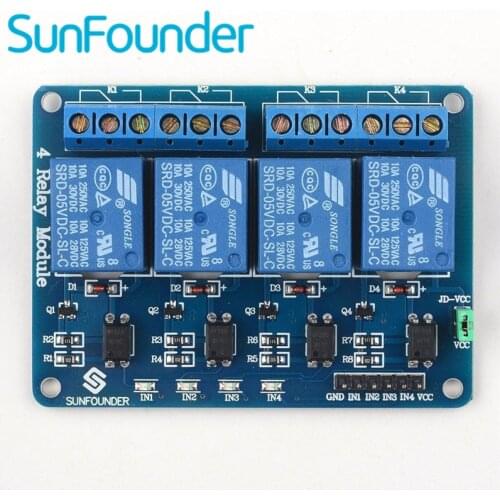SunFounder 4 Channel 5V Relay Shield Module for Arduino UNO R3 MEGA 2560 1280 DSP ARM PIC AVR STM32 Raspberry Pi