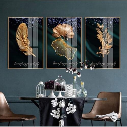 RELIABLI ART Canvas Paintings Wall Art Posters And Prints Gold Feather Leaf Pictures For Living Room Home Decoration No Frame