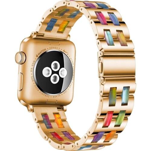 Luxury Resin strap for Apple Watch Band 40mm 44mm 38 42mm for iWatch Series 6 5 4 3 SE Bracelet Stainless Steel Resin Strap