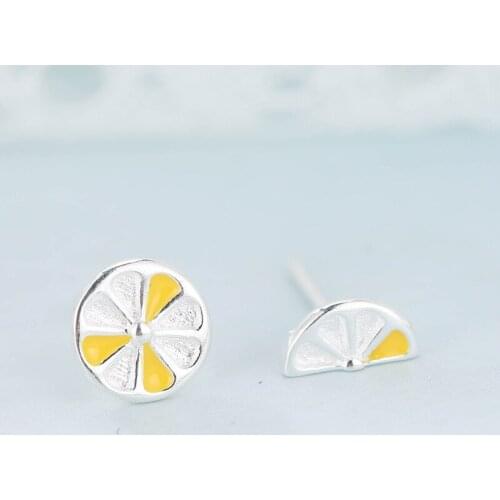 100% 925 Sterling Silver Enamel Lemon Stud Earrings for Women Girl Fashion Jewelry Accessories pendientes Brincos eh680