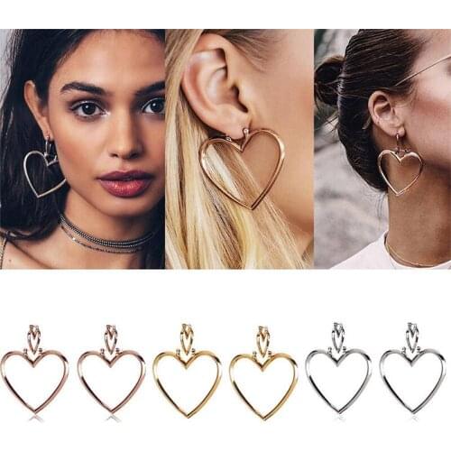 Women Ear Studs Big Heart Drop Earrings Hip-Hop Simple Hollow Large Small Heart Two-pair/set wild detachable earrings