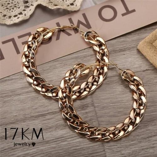 17KM Gold Chain Oversize Big Hoop Earrings for Women Girl 2020 Bijoux Giant Geometric Circle Round Earring Fashion Punk Jewelry